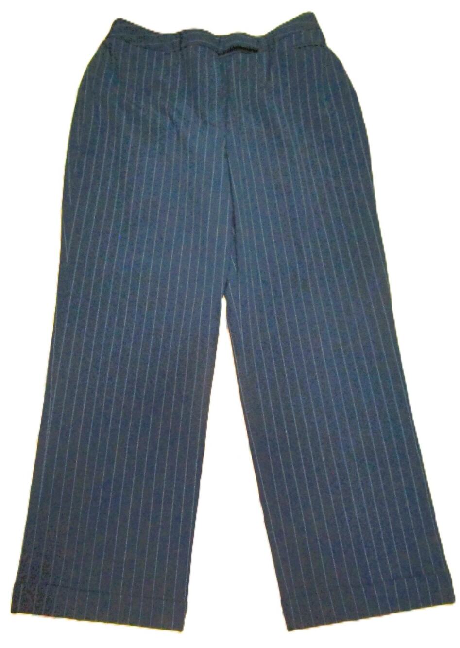 Sag Harbor Women's Dress Pants Black with Gray Pinstripes Cuffed Size 14